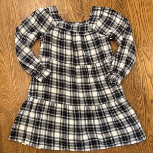 GAP Kids Black & White Plaid Tiered Long-Sleeve Dress, (L10/12)